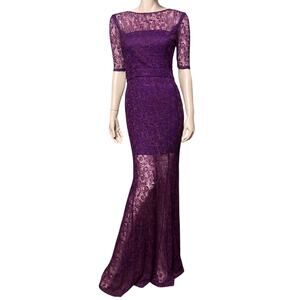 Femme D'Armes Bailey Lace Maxi Dress Formal Gown Purple Size 1 Short Sleeves